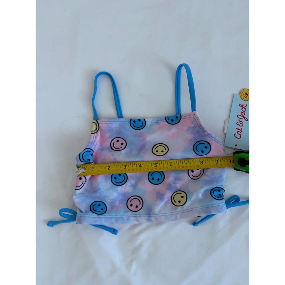 Cat & Jack Girls XS 4/5 Tie Dye Smiley Face Tankini Swimsuit Set Blue Pink NEW